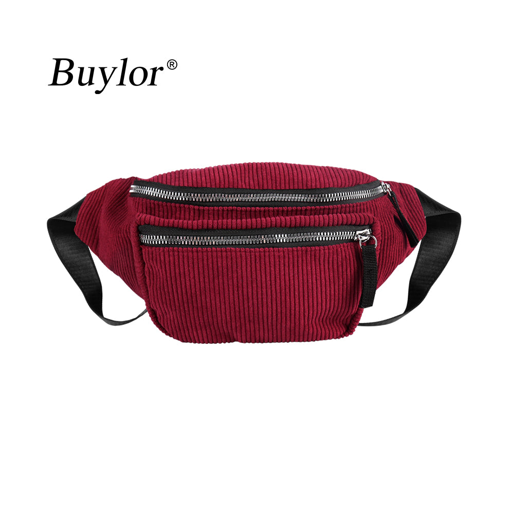 Buylor Fanny Pack For Women Corduroy Waist Pack Designer Zipper Belt Bag Festival Fashion Chest Bag Bum Bag Phone Pouch Travel