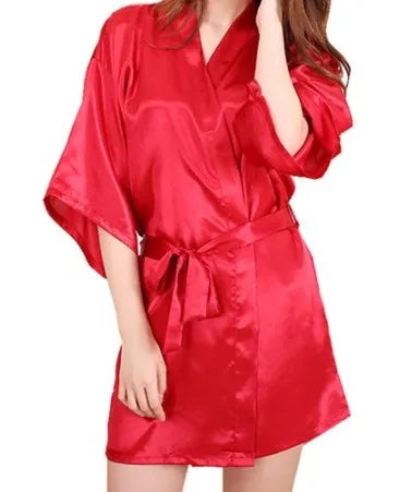 C&Amp;Fung Plain Satin Robes Hot Pink Champagne Silver Kimono Bathrobe Women&#39;S Simplicity Pajamas Wedding Party Robes Short S-Xxl