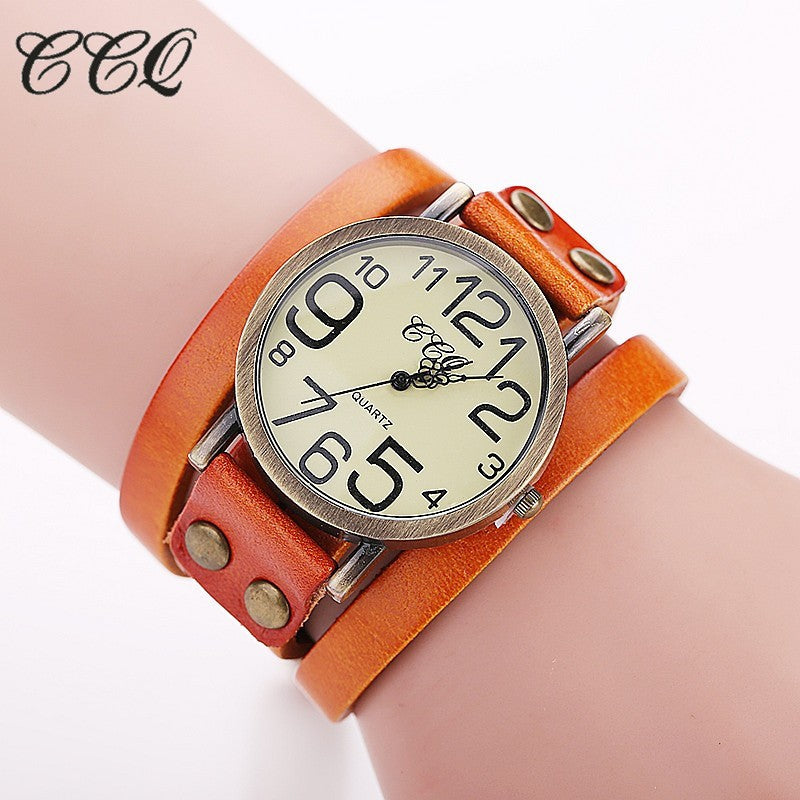 Ccq Brand Fashion Vintage Cow Leather Bracelet Watches Women Dress Wristwatch Quartz Watch Relogio Feminino