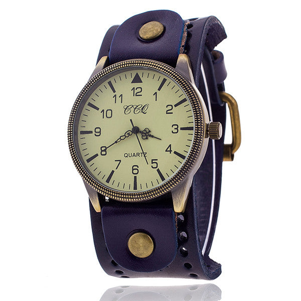 Ccq Vintage Cow Leather Bracelet Watch High Quality Antique Women Wrist Watch Luxury Quartz Watch Relogio Feminino