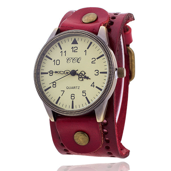 Ccq Vintage Cow Leather Bracelet Watch High Quality Antique Women Wrist Watch Luxury Quartz Watch Relogio Feminino