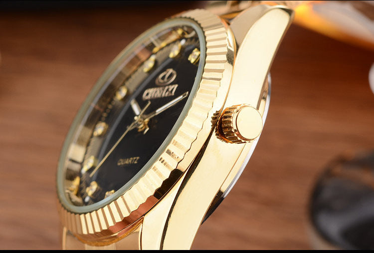 Chenxi Luxury Couple Watch Golden Fashion Stainless Steel Lovers Watch Quartz Wrist Watches For Women & Men Analog Wristwatch
