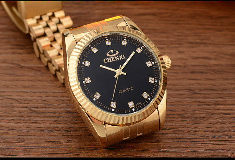 Chenxi Luxury Couple Watch Golden Fashion Stainless Steel Lovers Watch Quartz Wrist Watches For Women & Men Analog Wristwatch