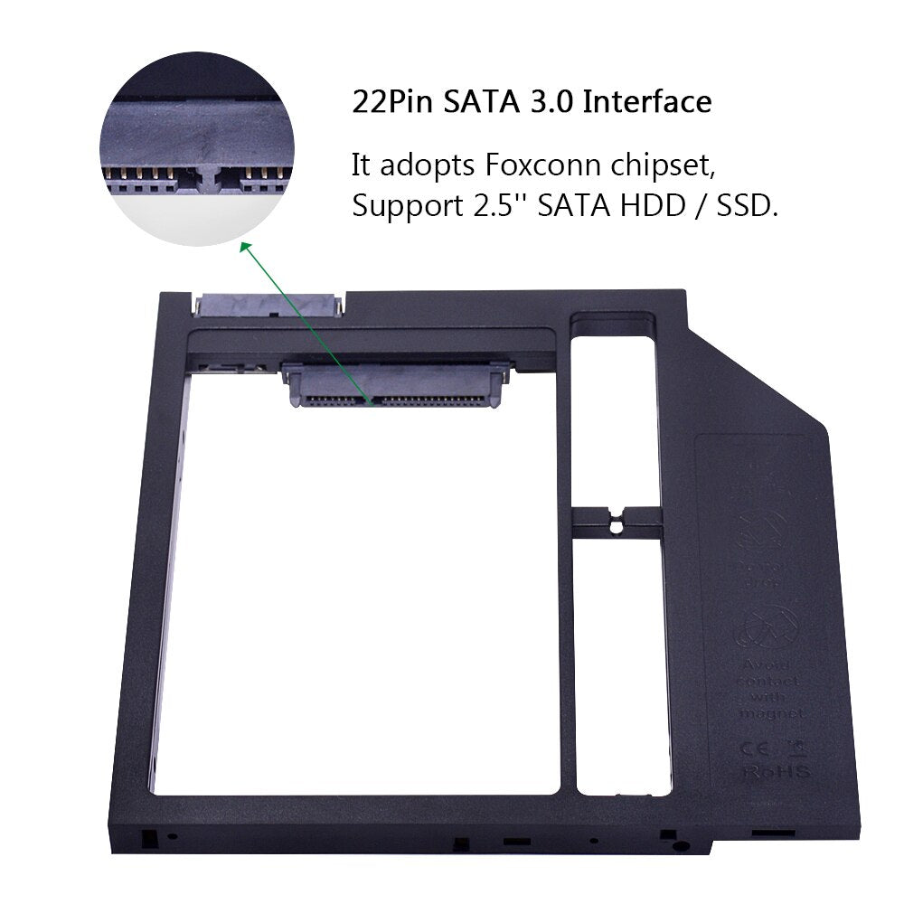 Chipal Plastic 2Nd Second Hdd Caddy 9.5Mm 9Mm Sata 3.0 Optibay 2.5'' Ssd Dvd Hard Disk Driver Cd-Rom Adapter Case Enclosure