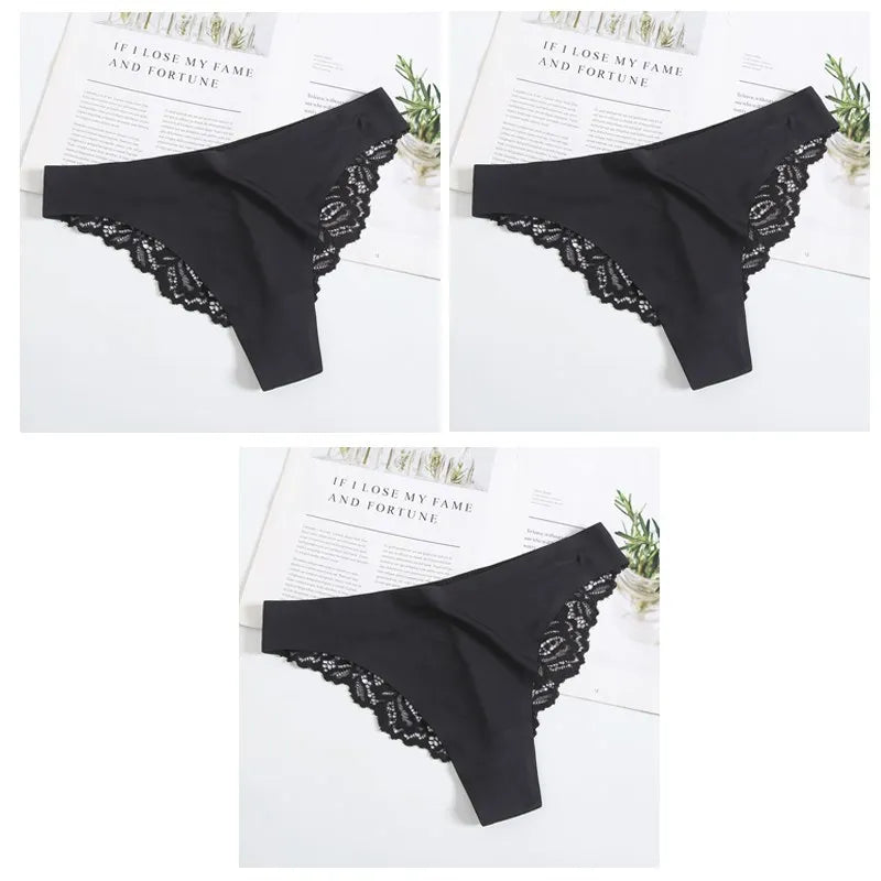 Cinvik Sexy Lace G String Panties Women Nylon Silk Panty Thong Briefs Underwear Lingerie Female Ladies Floral Pantys Underpants