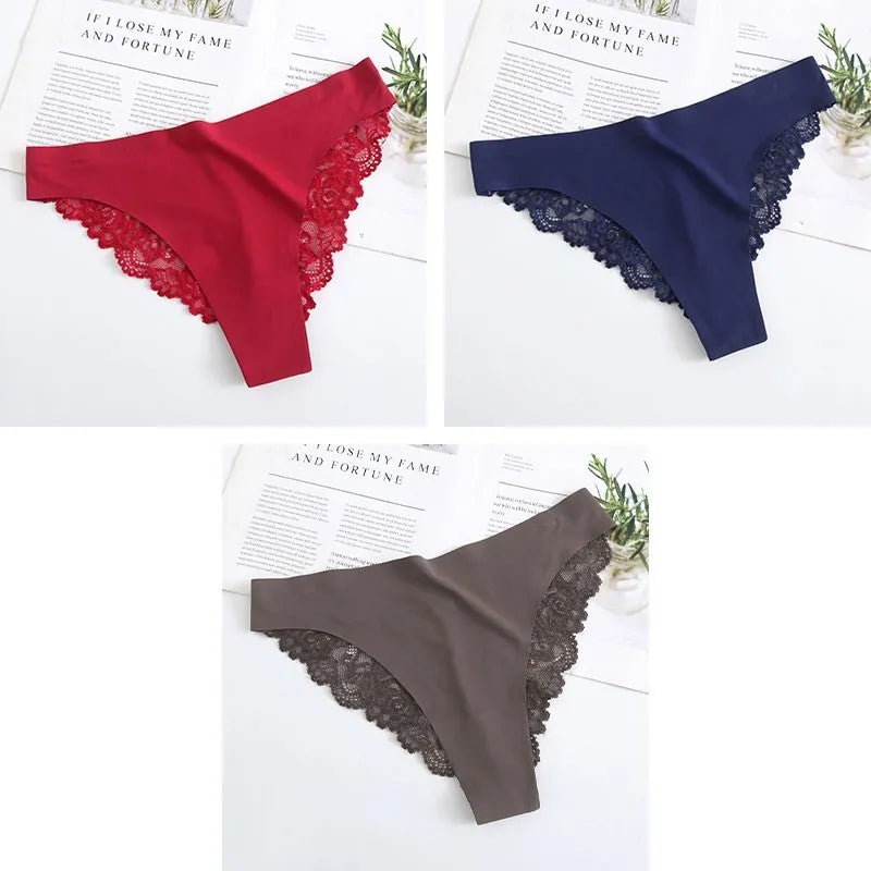 Cinvik Sexy Lace G String Panties Women Nylon Silk Panty Thong Briefs Underwear Lingerie Female Ladies Floral Pantys Underpants