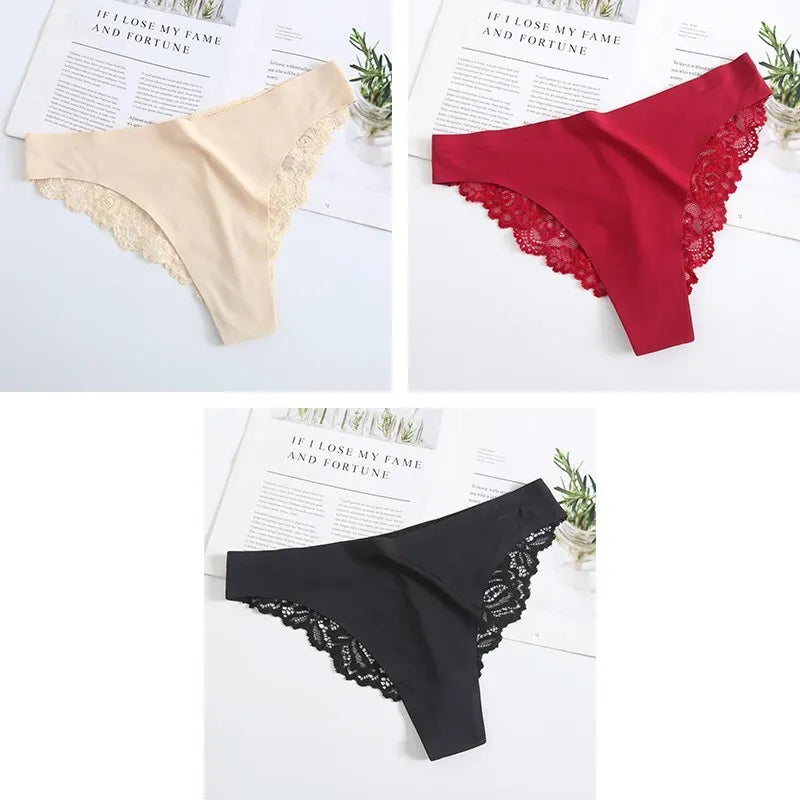 Cinvik Sexy Lace G String Panties Women Nylon Silk Panty Thong Briefs Underwear Lingerie Female Ladies Floral Pantys Underpants