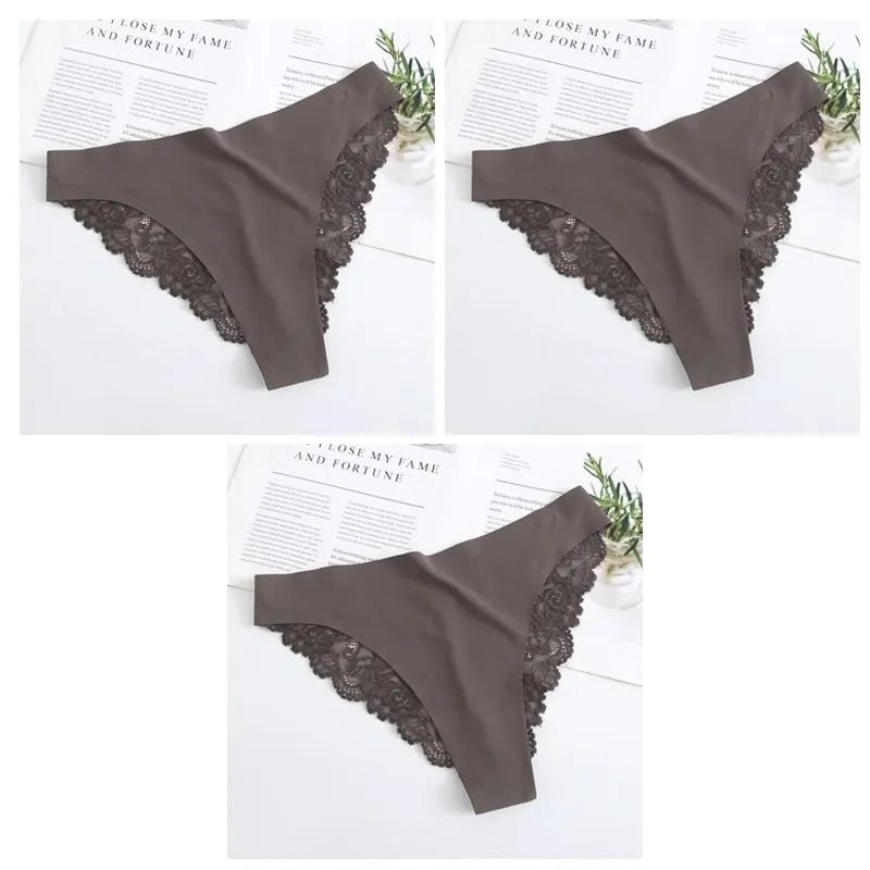 Cinvik Sexy Lace G String Panties Women Nylon Silk Panty Thong Briefs Underwear Lingerie Female Ladies Floral Pantys Underpants