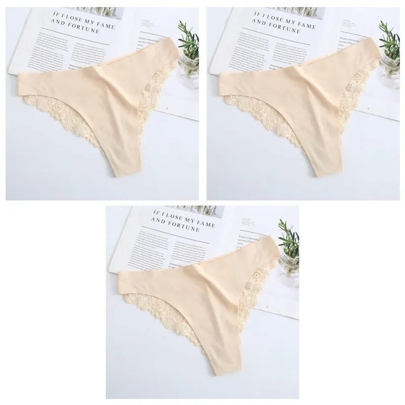 Cinvik Sexy Lace G String Panties Women Nylon Silk Panty Thong Briefs Underwear Lingerie Female Ladies Floral Pantys Underpants