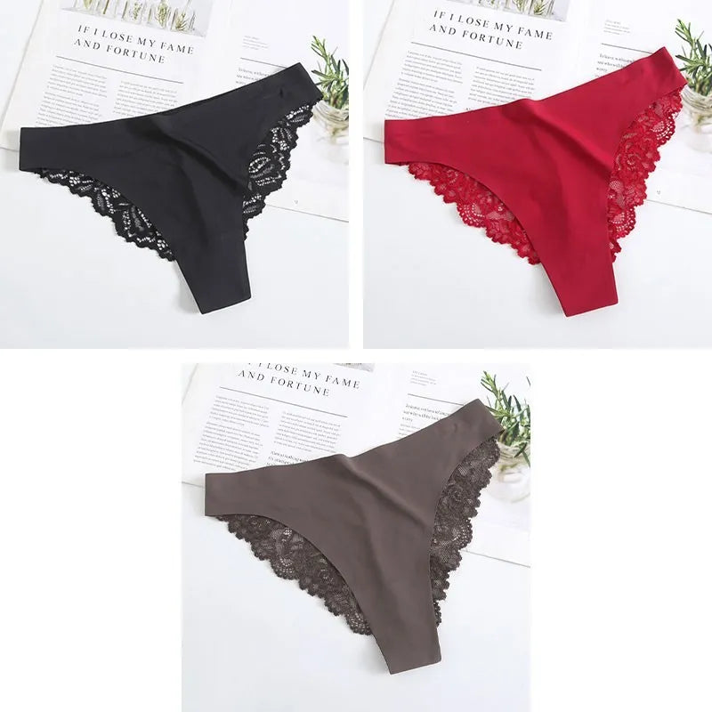 Cinvik Sexy Lace G String Panties Women Nylon Silk Panty Thong Briefs Underwear Lingerie Female Ladies Floral Pantys Underpants