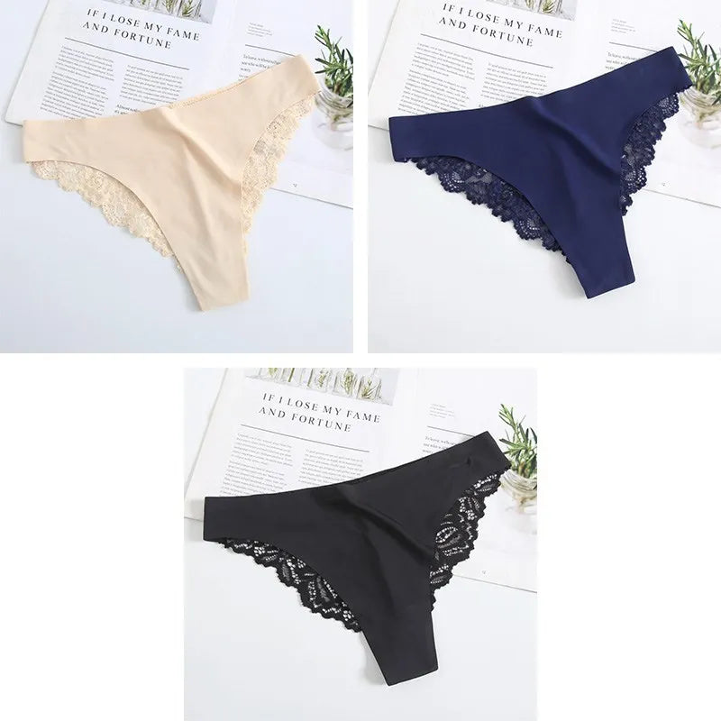 Cinvik Sexy Lace G String Panties Women Nylon Silk Panty Thong Briefs Underwear Lingerie Female Ladies Floral Pantys Underpants