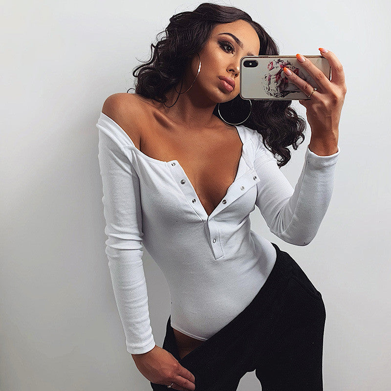 Cnyishe Ribbed Knitted Buttons Bodysuits Women Jumpsuits Long Sleeve Bodycon Sexy Streetwear 2020 Autumn Clothes Solid Rompers