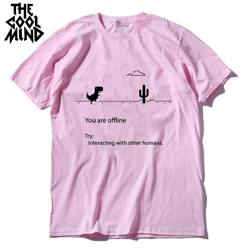 Coolmind 100% Cotton Men Dino Tshirt Male Summer Loose Funny T-Shirt Tee Shirt Men You Print Dinosaur T Shirt