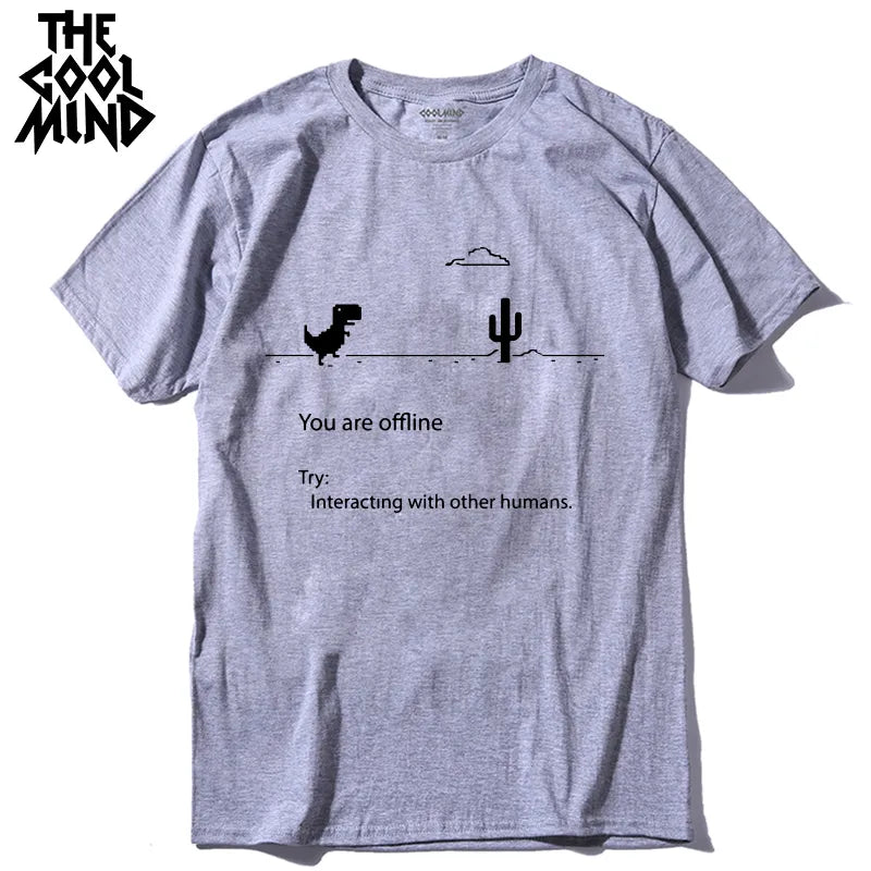 Coolmind 100% Cotton Men Dino Tshirt Male Summer Loose Funny T-Shirt Tee Shirt Men You Print Dinosaur T Shirt