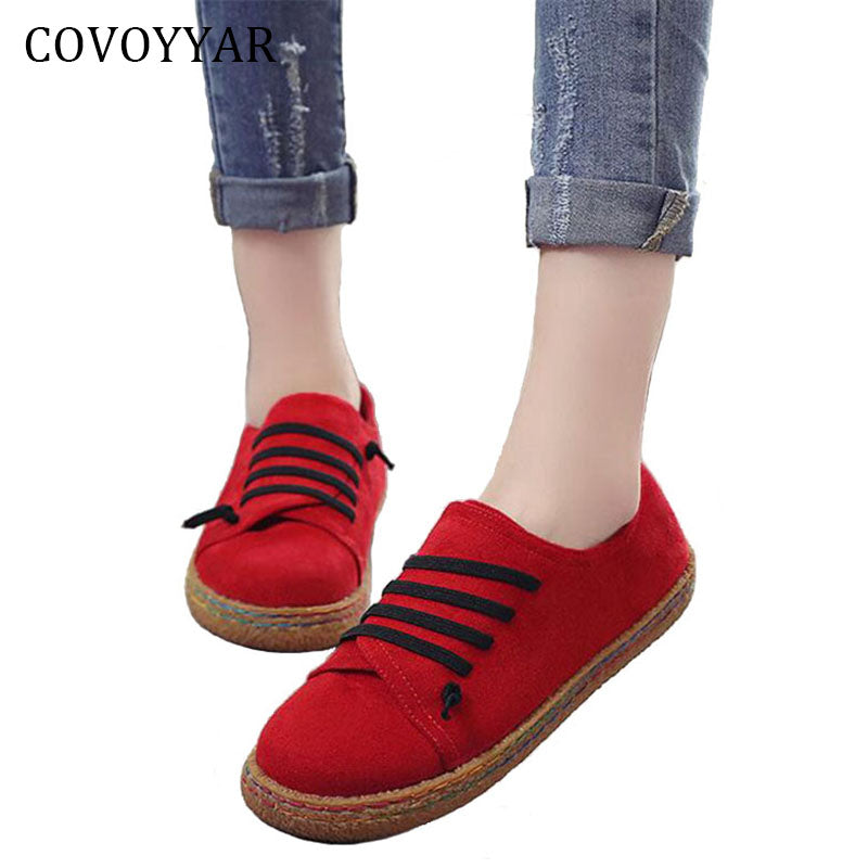 Covoyyar 2022 Spring Causal Flat Women Shoes Special Lace Up Canvas Lady Shoes Comfort Slip On Wfs278