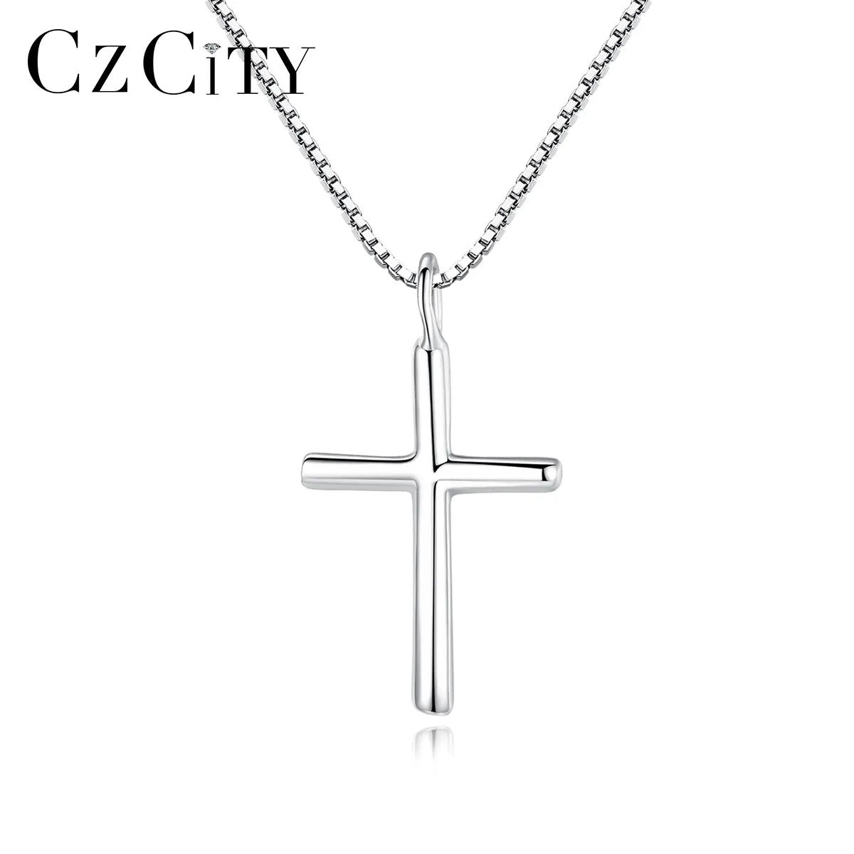 Czcity 925 Original Silver Cross Pendant Necklace Trendy Punk Fashion Men And Women Box Chian Necklaces Hip Hop Delicate Jewelry