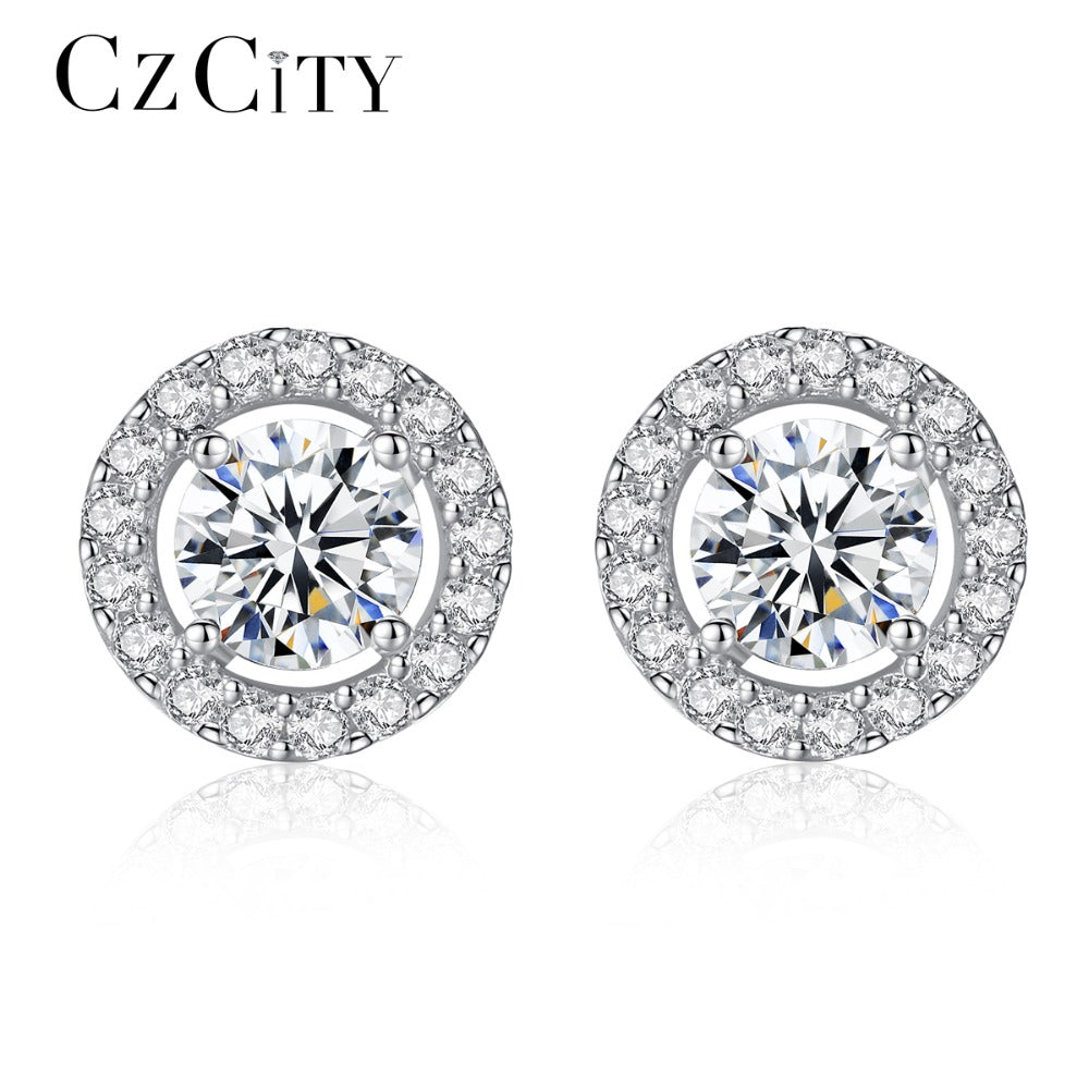 Czcity Classic 925 Sterling Silver Stud Earrings For Women Vintage Disk Tiny Cz Around Women Earring 2018 Fine Jewelry Brand