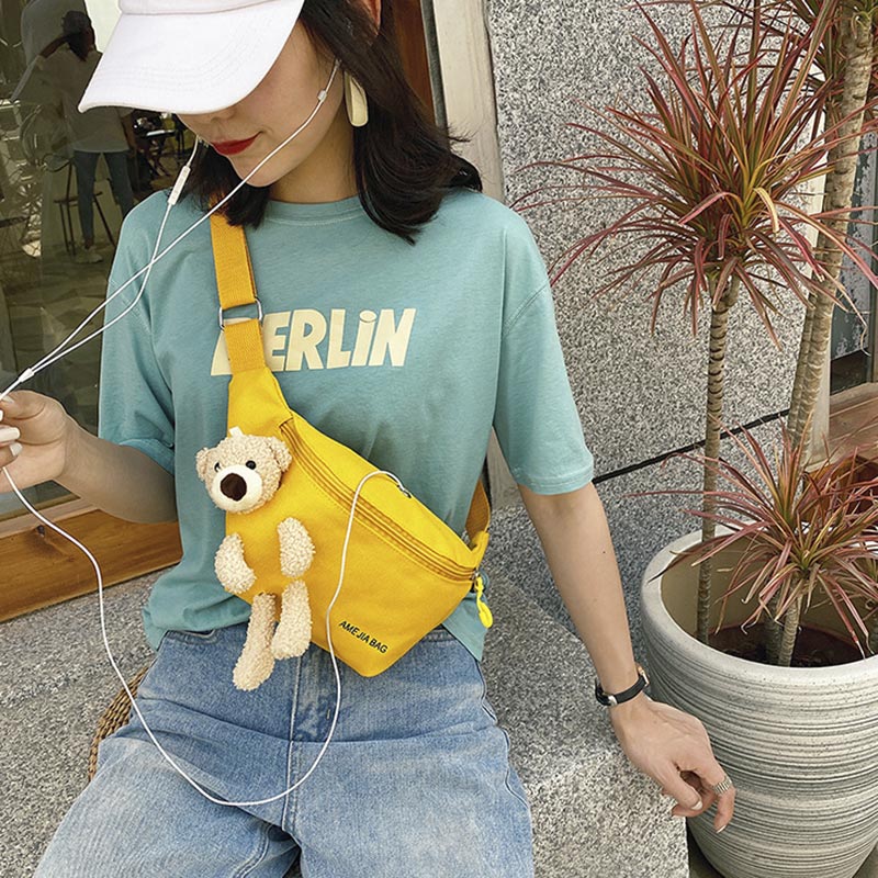 Canvas Banana Bag Waist Fanny Pack With Earphone Hole Crossbody Chest Pouch Travel Bum Hip Waistbag 2020 Phone Belt Bags