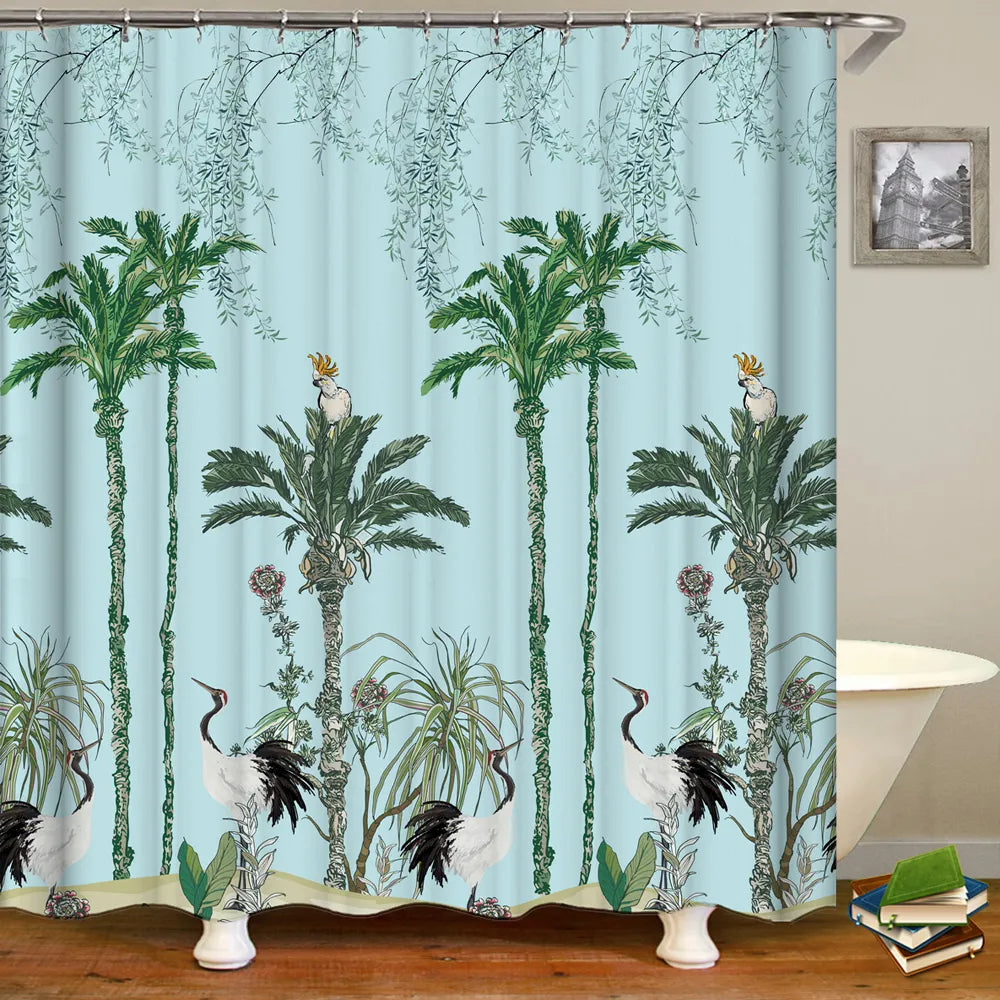 Chinese Style Flower And Birds Tree Shower Curtains Bath Curtain Waterproof Bathroom Decor With Hooks 3D Printing Bath Curtain