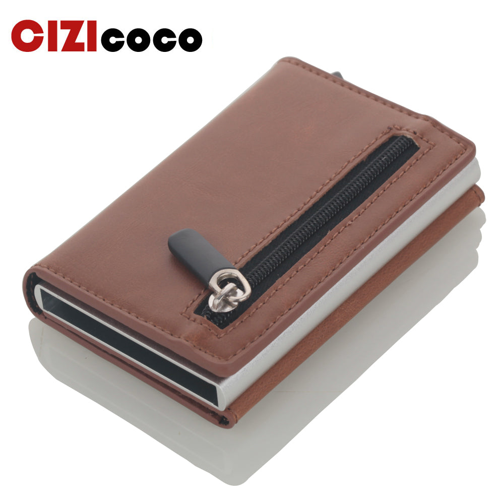 Cizicoco Credit Card Holder 2020 New Aluminum Box Card Wallet Rfid Pu Leather Pop Up Card Case Magnet Carbon Fiber Coin Purse