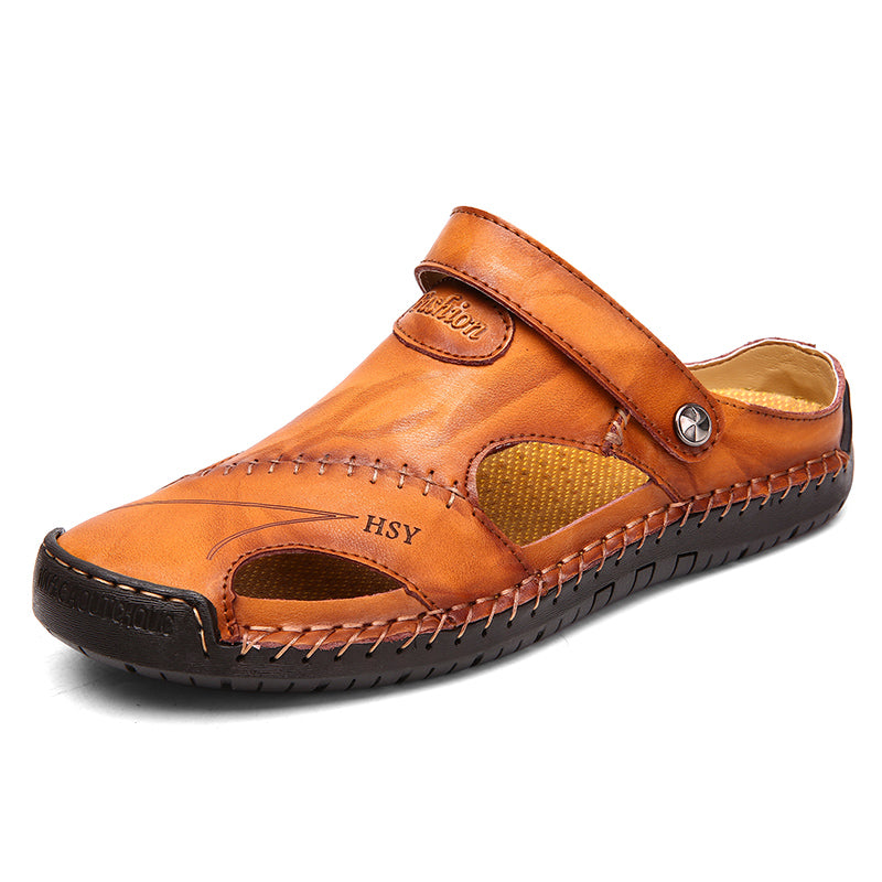 Classic Mens Sandals Summer Genuine Leather Male Beach Sandals Soft Comfortable Male Outdoor Beach Slippers Slip-On Man Sandals