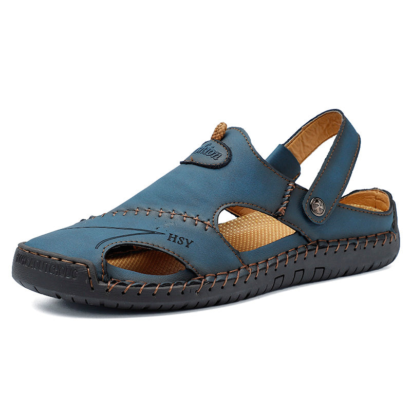 Classic Mens Sandals Summer Genuine Leather Male Beach Sandals Soft Comfortable Male Outdoor Beach Slippers Slip-On Man Sandals