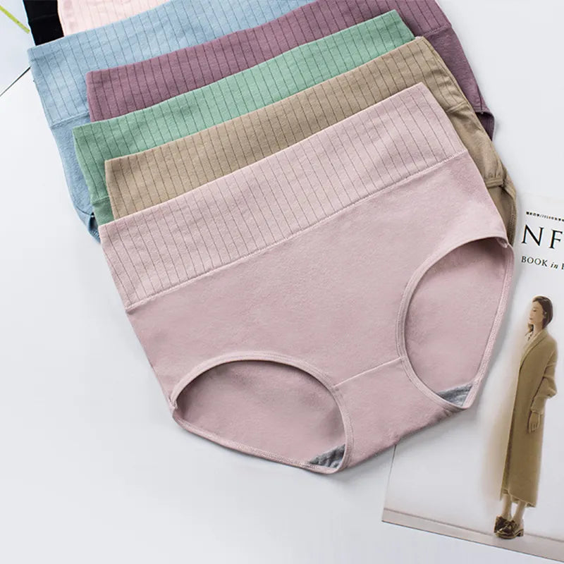 Cotton Women&#39;S Underwear Panties High Waist Briefs Solid Color Breathable Underpants Seamless Soft Lingerie Girls Fashion Briefs