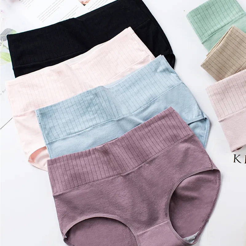 Cotton Women&#39;S Underwear Panties High Waist Briefs Solid Color Breathable Underpants Seamless Soft Lingerie Girls Fashion Briefs