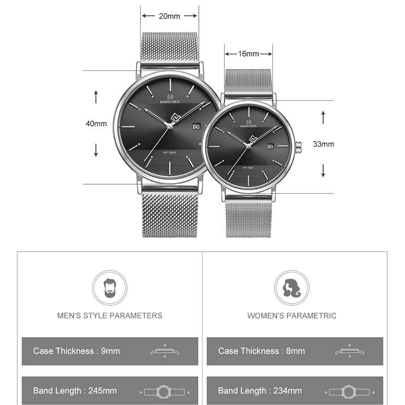 Couple Watch Naviforce Mens Watch Simple Luxury Quartz Wristwatch Women Clock For Male Female Waterproof Lovers Thin Watch 2022