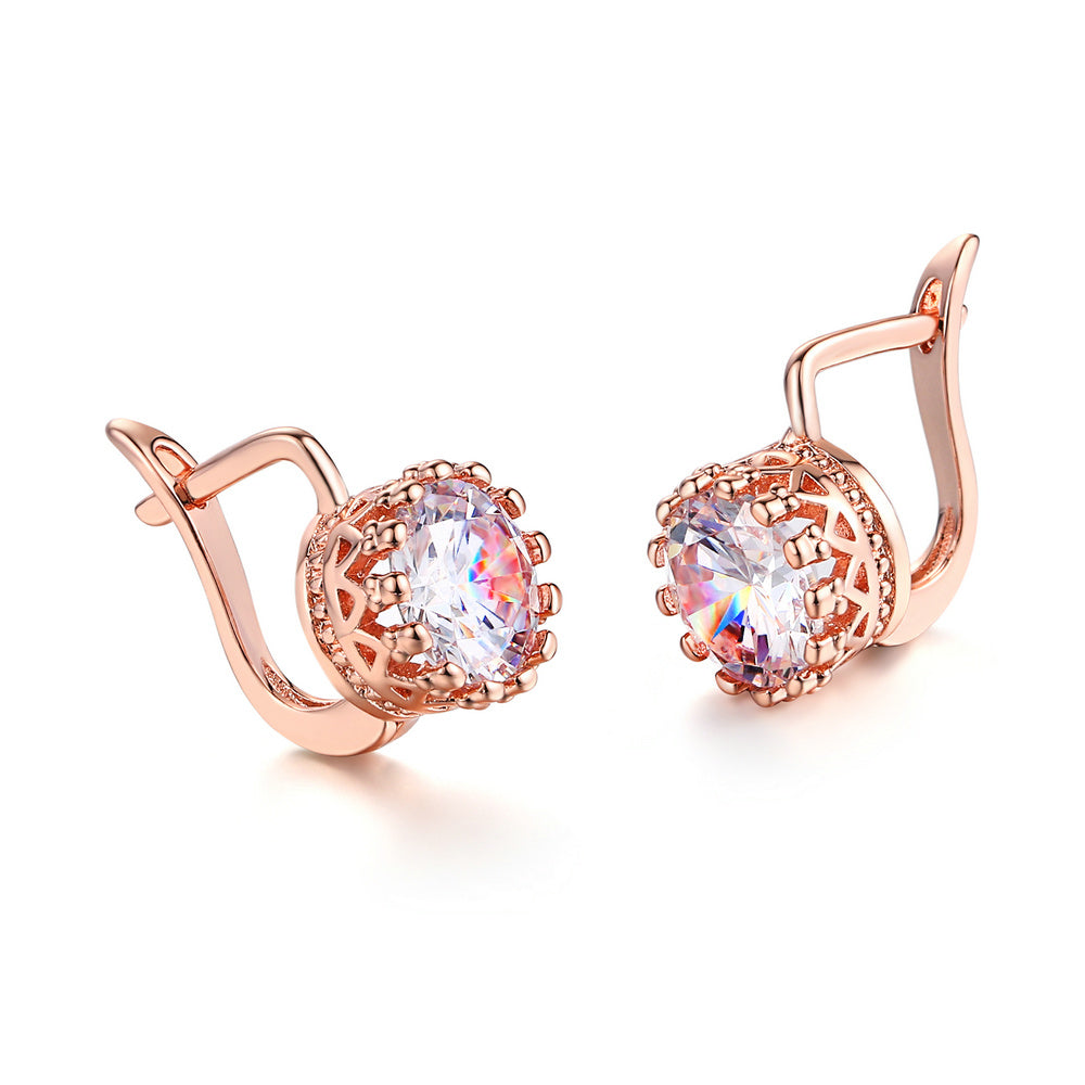 Crown Style Wedding Earrings For Women Rose Gold Color Vintage Shiny Cubic Zircon Crystal Jewelry Women'S Earing E610 E611