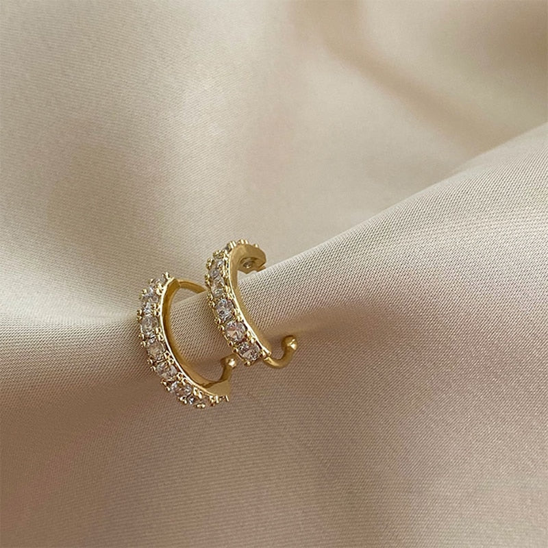 Crystal Ear Cuff Earring For Women Gold Color C-Shape Without Piercing Statement Small Earring Bridal Wedding Ear Clip Jewelry