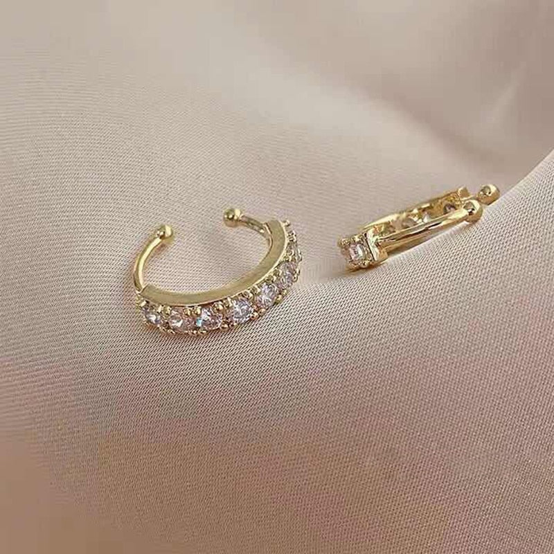 Crystal Ear Cuff Earring For Women Gold Color C-Shape Without Piercing Statement Small Earring Bridal Wedding Ear Clip Jewelry