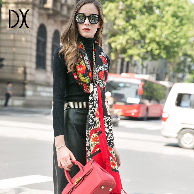Dana Xu 2019 New Scarf Women Luxury Brand Foulard Femme Pure Wool Bufanda Mujer Casaco Feminino Pashmina Fashion Red Pashmina