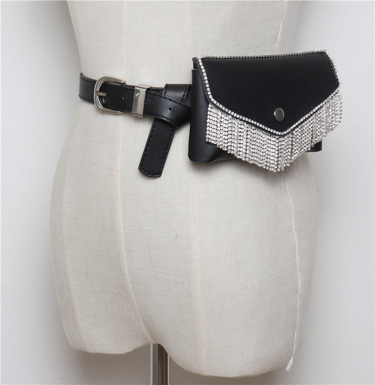 Diinovivo Luxury Designer Fanny Pack Tassel Rhinestone Women Waist Bag Money Phone Pouch Fashion Lady Belt Bag Purses Whdv0698