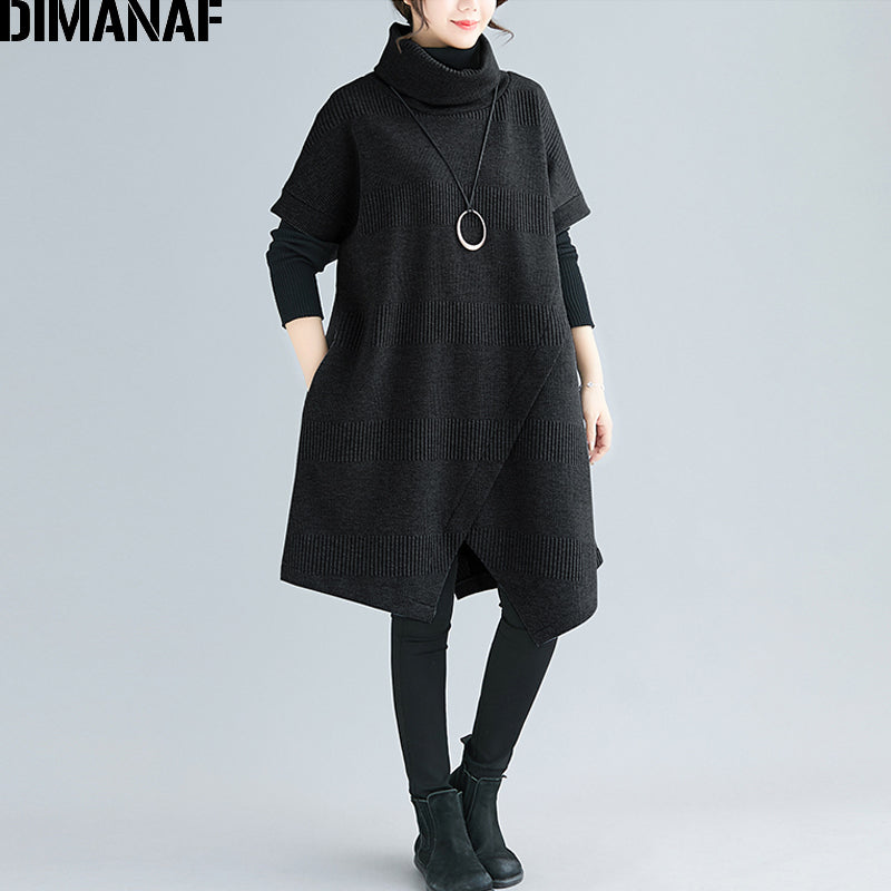 Dimanaf Oversize Winter Autumn Women Pullovers Sweatshirts Cotton Thicken Oversize Turtleneck Lady Tops Female Loose Bat Sleeve