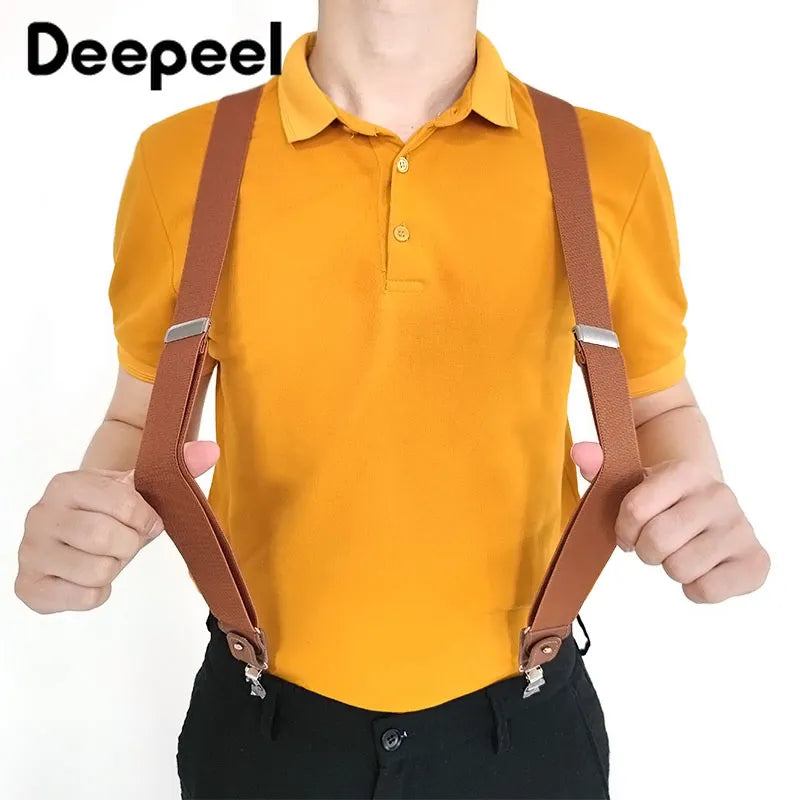 Deepeel 1Set 3.5X125Cm Business Men Suspender Luxury Multi-Set Suit 3/6 Clips Work Suspenders Diy Leather Elastic Male Jockstrap