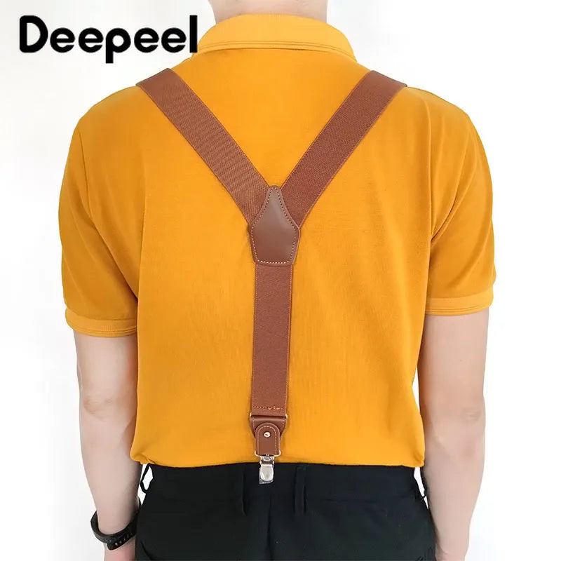 Deepeel 1Set 3.5X125Cm Business Men Suspender Luxury Multi-Set Suit 3/6 Clips Work Suspenders Diy Leather Elastic Male Jockstrap