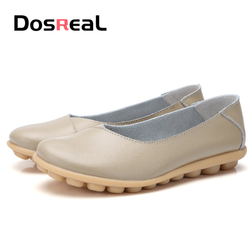 Dosreal Women Big Size 44 Loafers Genuine Leather Black Flats Womans Outdoor Walking Shoes Female Spring Shallow Casual Shoes