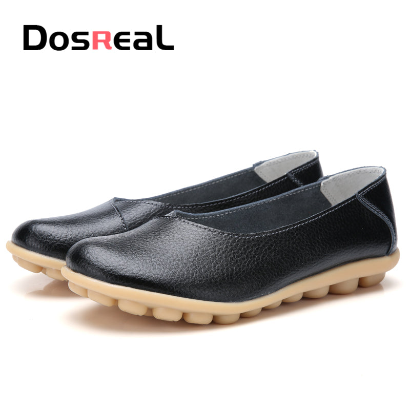 Dosreal Women Big Size 44 Loafers Genuine Leather Black Flats Womans Outdoor Walking Shoes Female Spring Shallow Casual Shoes