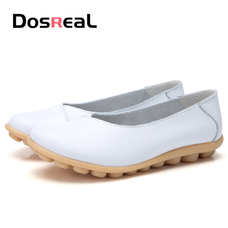 Dosreal Women Big Size 44 Loafers Genuine Leather Black Flats Womans Outdoor Walking Shoes Female Spring Shallow Casual Shoes