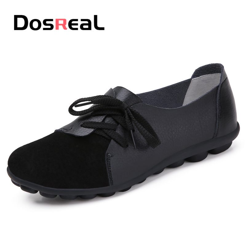 Dosreal Women Fashion Flats Shoes Lace Up Loafers Shoes Outdoor Walking Shoes Female Ballet Flats Cow Leather Driving Shoes