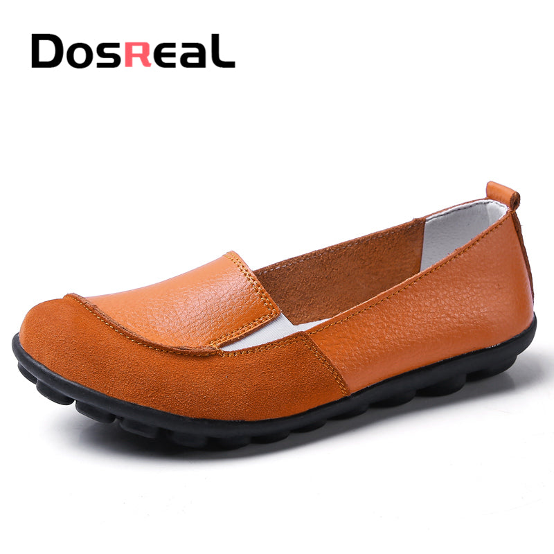 Dosreal Women Flats Shoes Cow Leather Shallow Fashion Loafers Shoes For Females Sewing Ballet Flats Moccasins Soft Loafers Shoes