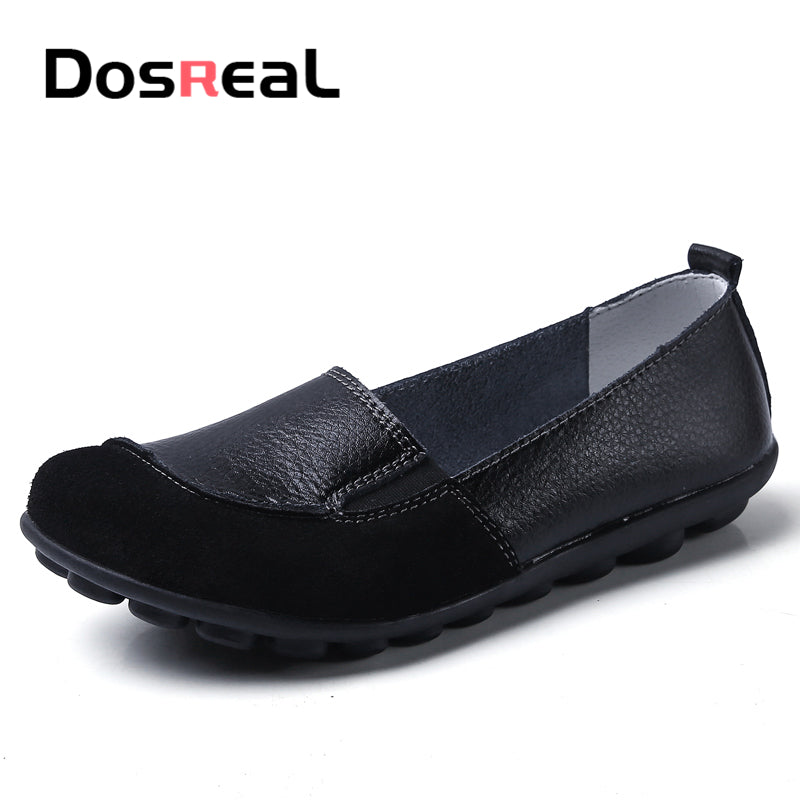 Dosreal Women Flats Shoes Cow Leather Shallow Fashion Loafers Shoes For Females Sewing Ballet Flats Moccasins Soft Loafers Shoes