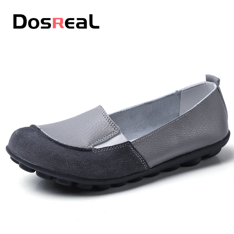 Dosreal Women Flats Shoes Cow Leather Shallow Fashion Loafers Shoes For Females Sewing Ballet Flats Moccasins Soft Loafers Shoes