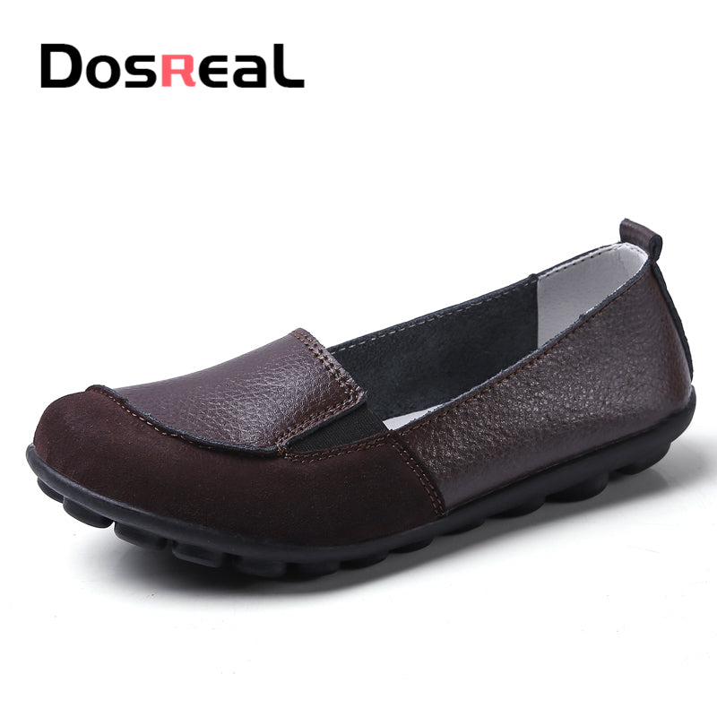 Dosreal Women Flats Shoes Cow Leather Shallow Fashion Loafers Shoes For Females Sewing Ballet Flats Moccasins Soft Loafers Shoes