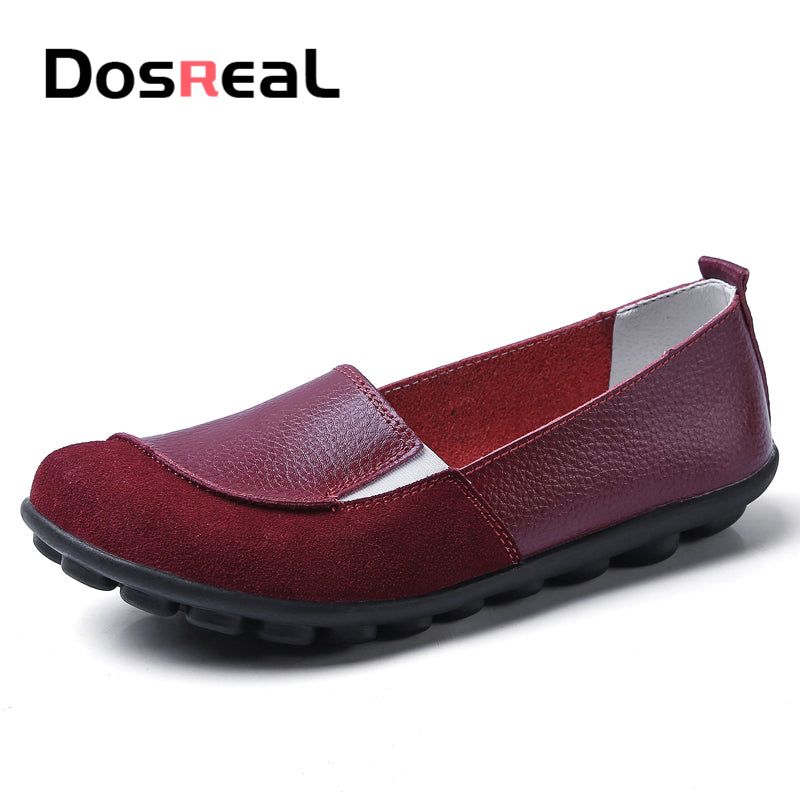 Dosreal Women Flats Shoes Cow Leather Shallow Fashion Loafers Shoes For Females Sewing Ballet Flats Moccasins Soft Loafers Shoes