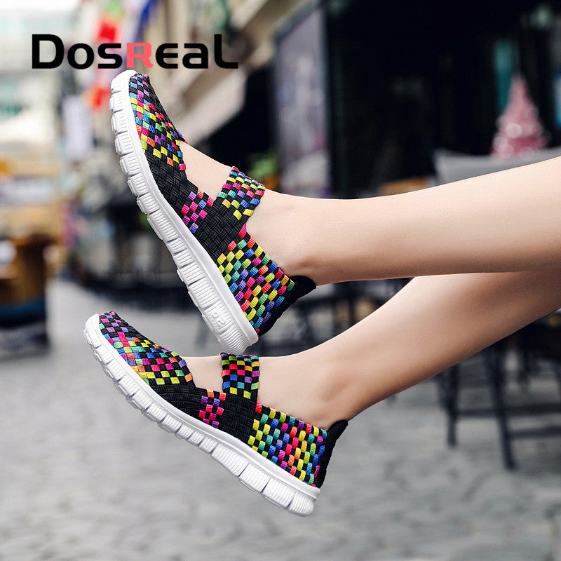 Dosreal Women New Arrival Casual Shoes Ladies Colorful Woven Shoes Light Fashion Flats Shoes Sneakers For Females Big Size