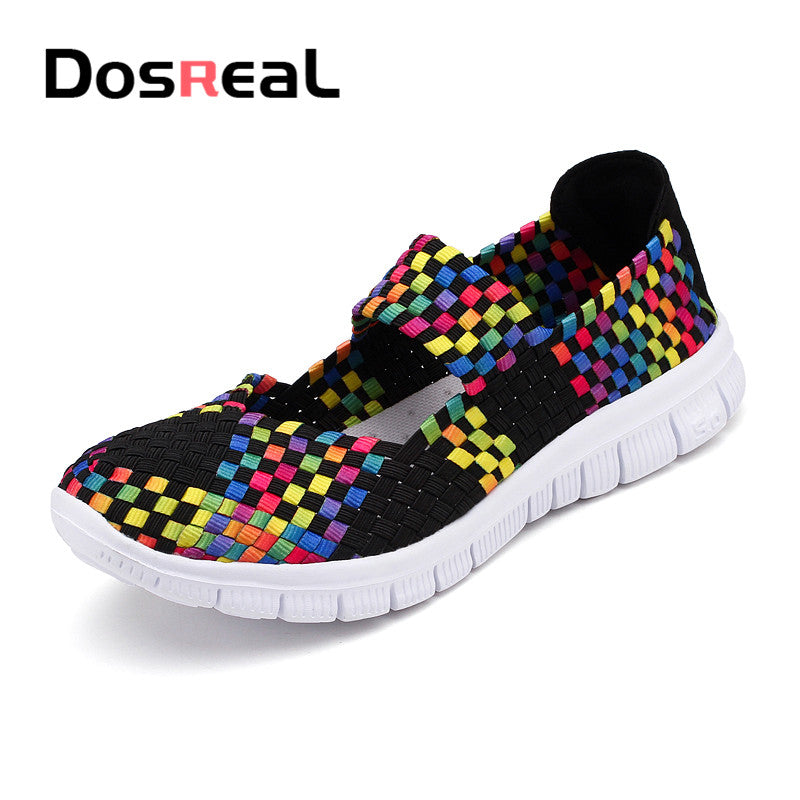 Dosreal Women New Arrival Casual Shoes Ladies Colorful Woven Shoes Light Fashion Flats Shoes Sneakers For Females Big Size