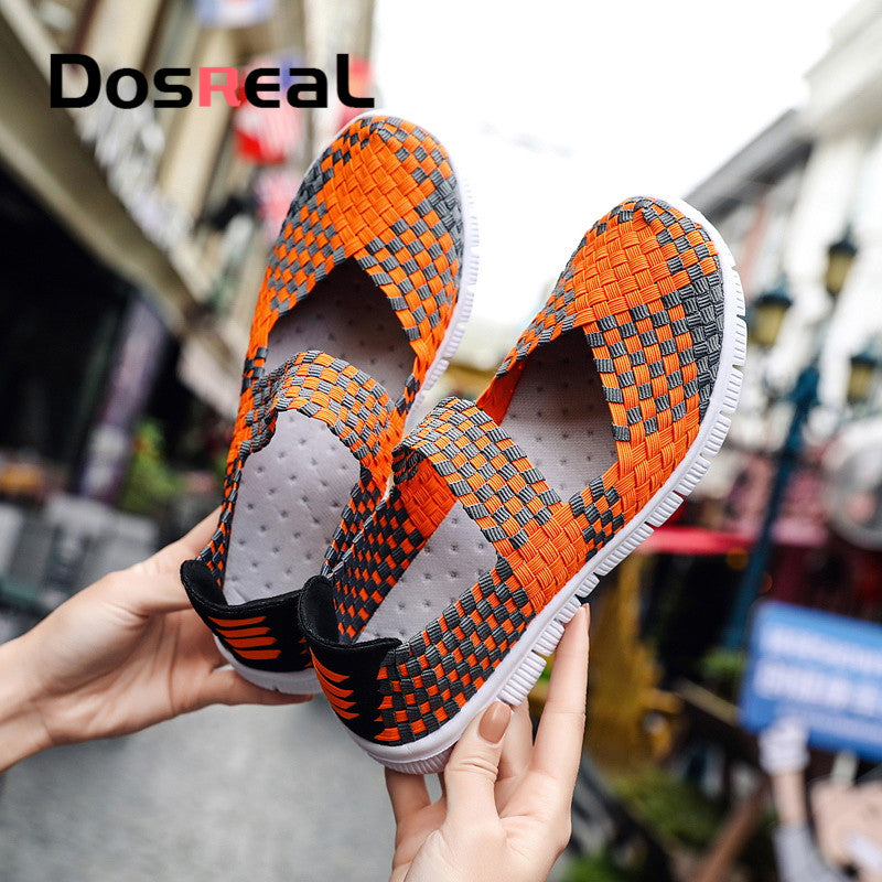 Dosreal Women New Arrival Casual Shoes Ladies Colorful Woven Shoes Light Fashion Flats Shoes Sneakers For Females Big Size