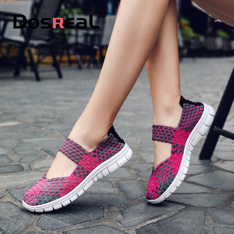 Dosreal Women New Arrival Casual Shoes Ladies Colorful Woven Shoes Light Fashion Flats Shoes Sneakers For Females Big Size